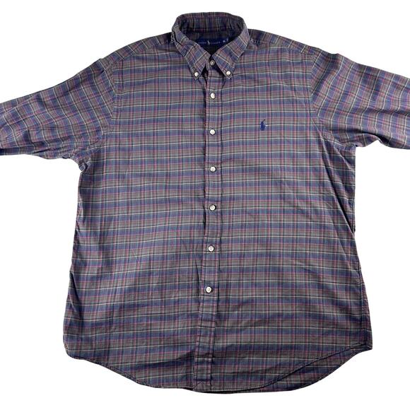 Polo Ralph Lauren Mens XL Lightweight 100% Cotton Button Down Plaid Long Sleeve - Picture 1 of 10